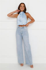 Pippin Satin Halter Crop Top Blue