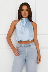 Pippin Satin Halter Crop Top Blue