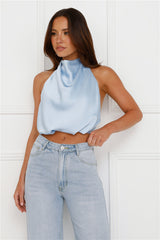 Pippin Satin Halter Crop Top Blue