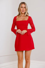 Pure Beauty Lace Long Sleeve Mini Dress Red