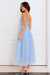 Beauty Pageant Strapless Tulle Midi Dress Blue
