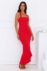 Good Conversation Halter Maxi Dress Red