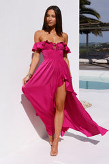 Ethereal Evening Off Shoulder Maxi Dress Magenta