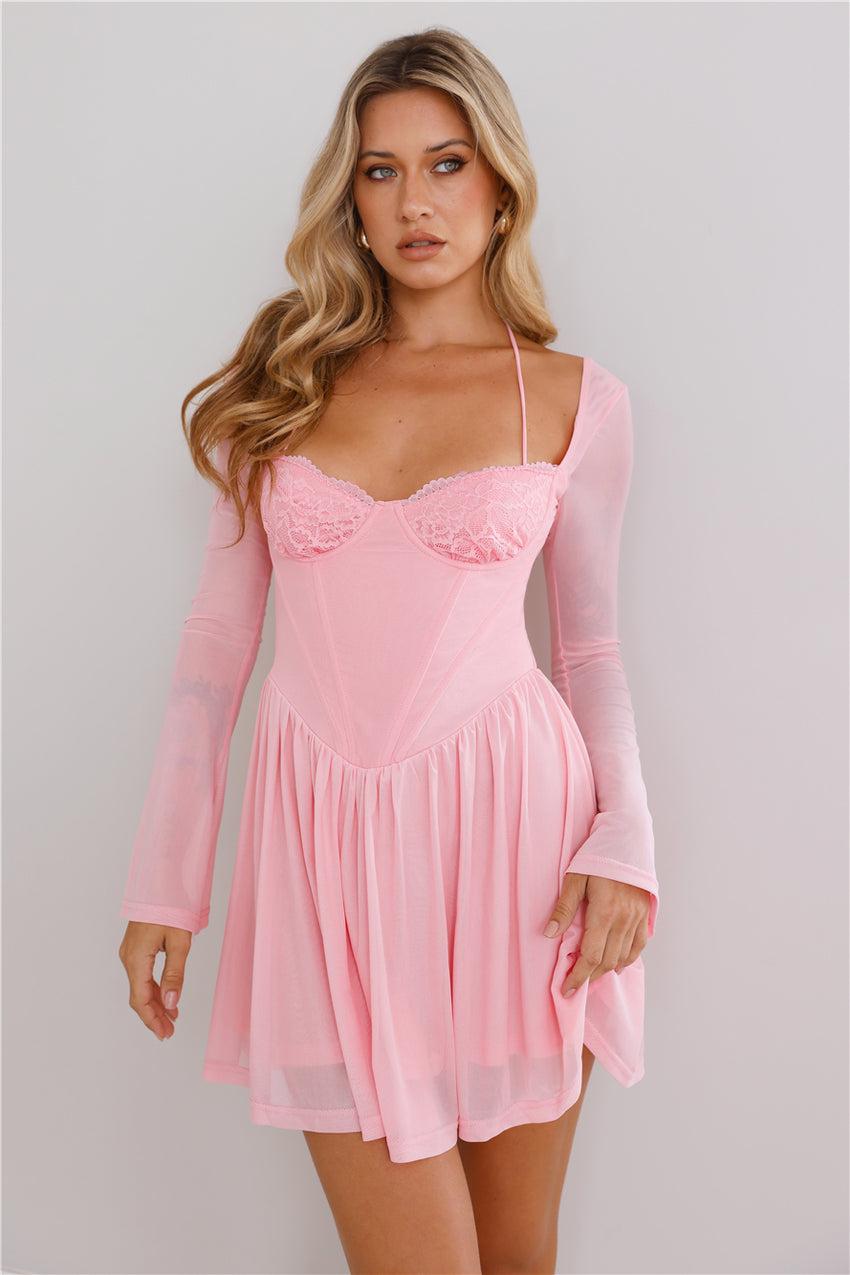 Tip Toe Lace Mini Dress Pink