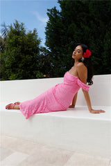 One To Want Off Shoulder Lace Maxi Dress Pink