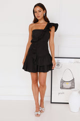 Golden Cheer One Shoulder Mini Dress Black
