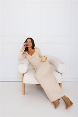 Winter Stars Knit Maxi Skirt Beige