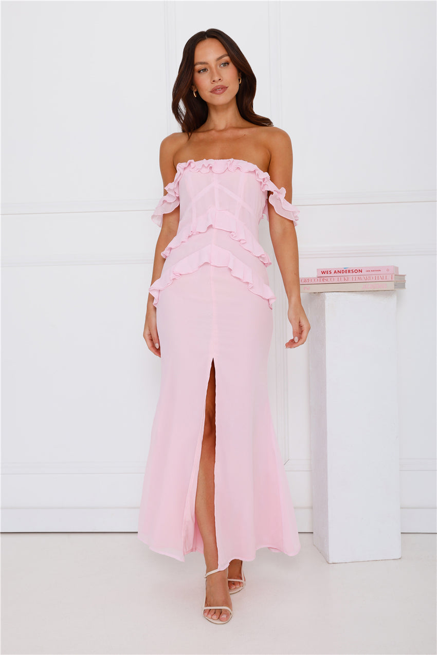 Embrace Your Magic Off Shoulder Maxi Dress Pink