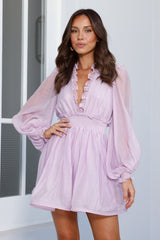 Romantic Fantasy Long Sleeve Mini Dress Lavender