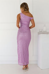 Shimmering Success Sequin Off Shoulder Maxi Dress Purple