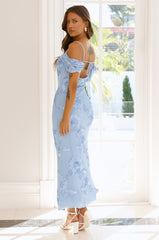You’re Magic Off Shoulder Mesh Maxi Dress Blue
