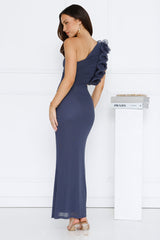 Luxe By Moonlight One Shoulder Mesh Maxi Dress Slate