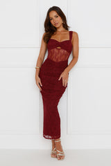 Charmed Evening Mesh Maxi Dress Red
