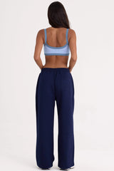 Brushed Jersey Wide-Leg Joggers in Midnight