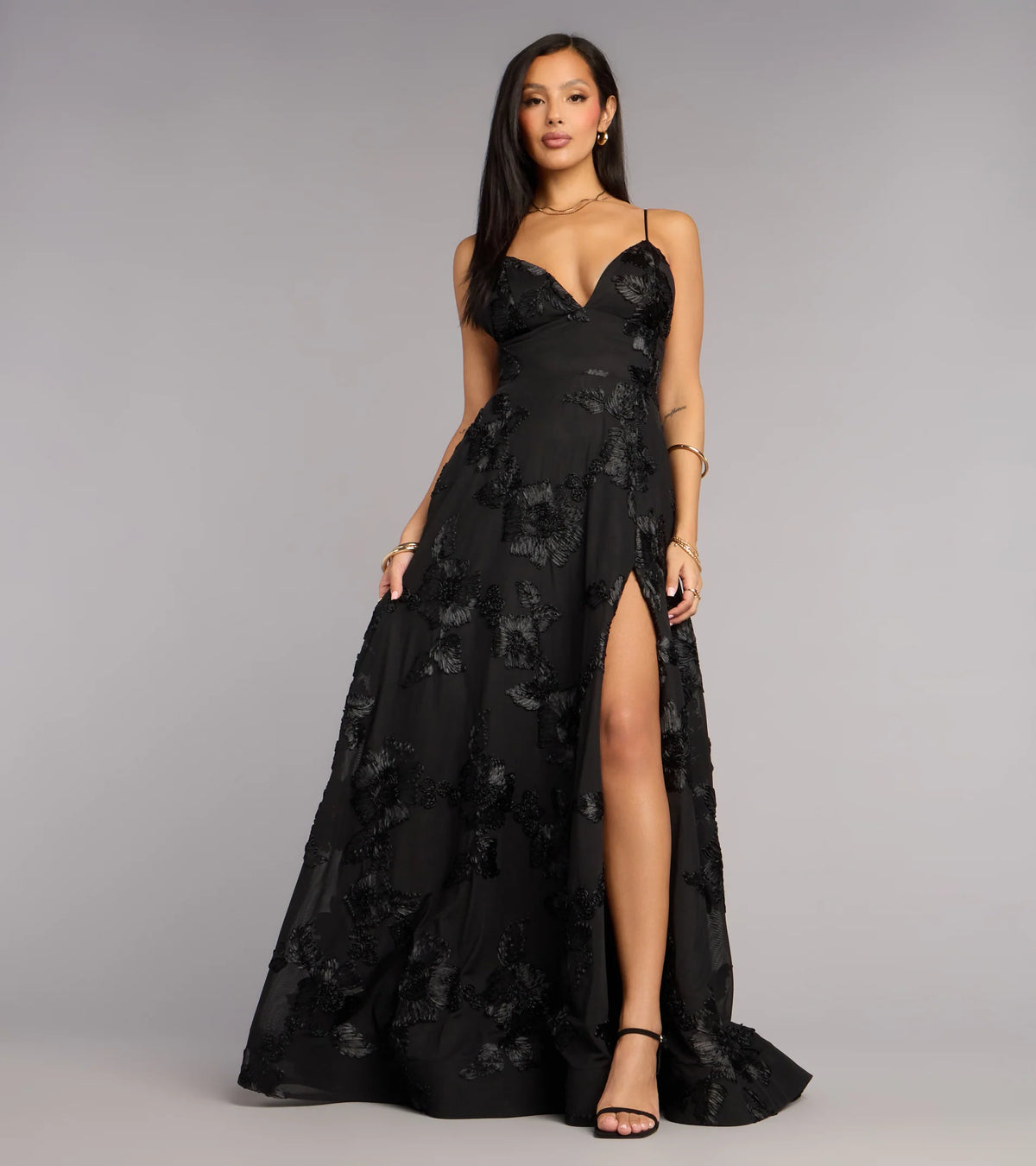 Quinn Soutache A-Line Slit Formal Dress