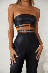 Hot As Hell Faux Leather Crop Top Black