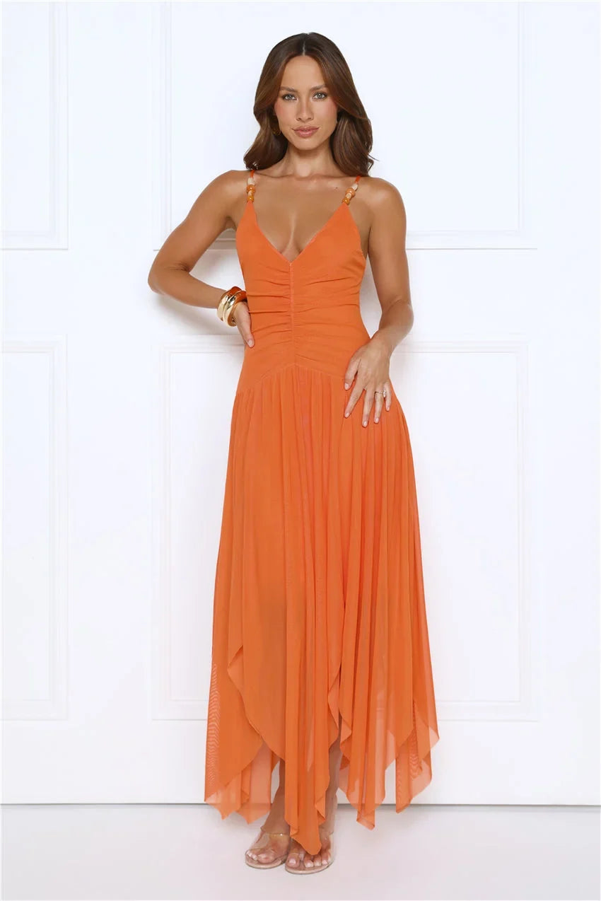 Golden Bloom Mesh Maxi Dress Orange