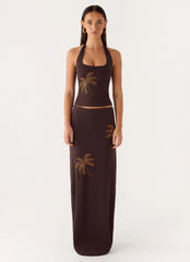 Brienne Beaded Halter Top - Chocolate