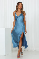 Satin Love Midi Dress Steel Blue