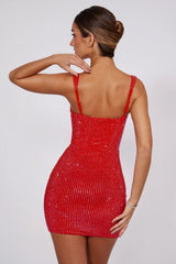 Embellished Corset Mini Dress In Fire Red