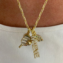 Block Custom Nameplate Charm - Gold/Pavé