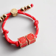 Block Party Varsity Number Custom Bracelet  - Cherry Red Double Digit
