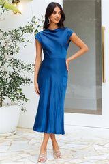 Get In Formation Satin Midi Dress Navy