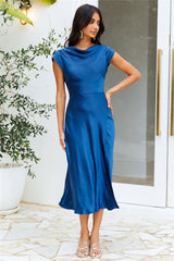 Get In Formation Satin Midi Dress Navy