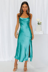 Lychee Martini Satin Midi Dress Aqua
