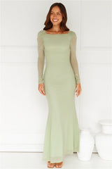 Whimsy Wonder Long Sleeve Mesh Maxi Dress Sage
