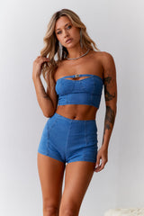 Cheeky Heart Mid Rise Denim Shorts Blue