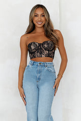 Romance In Lace Strapless Crop Top Black