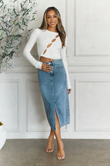 Ski Lodge Knit Long Sleeve Crop Top White
