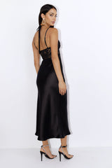 Sultry Style Satin Midi Dress Black