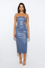 Set This Trend Faux Leather Midi Dress Midnight Blue