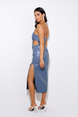 Set This Trend Faux Leather Midi Dress Midnight Blue