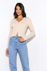 Take Off Ribbed Top Beige