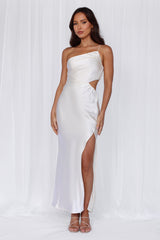 The Opal One Shoulder Satin Maxi Dress Pearl