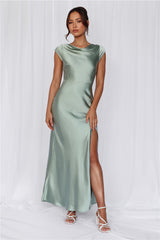 The Valentina Cap Sleeve Satin Maxi Dress Sage