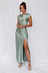 The Valentina Cap Sleeve Satin Maxi Dress Sage