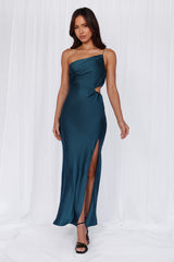 The Opal One Shoulder Satin Maxi Dress Teal