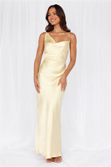 The Madeline Cowl Satin Maxi Dress Yellow