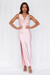 The Loretta Cowl Satin Maxi Dress Pink