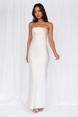 The Felicity Strapless Satin Maxi Dress Pearl
