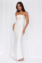 The Felicity Strapless Satin Maxi Dress Pearl