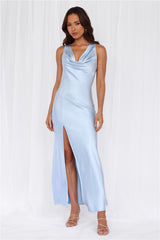 The Loretta Cowl Satin Maxi Dress Blue