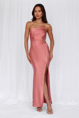 The Opal One Shoulder Satin Maxi Dress Rose