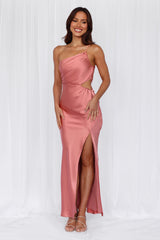 The Opal One Shoulder Satin Maxi Dress Rose