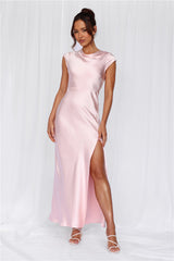 The Valentina Cap Sleeve Satin Maxi Dress Pink