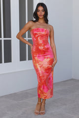 RUNAWAY Oralie Midi Dress Orange Floral